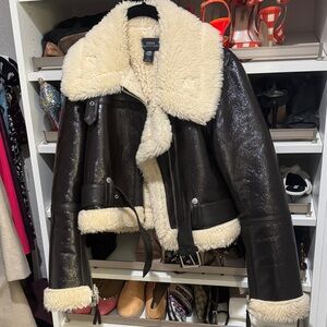 Urban Outfitters brown Jacket with Cream Shearling